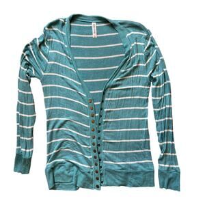 Zenana Outfitters Teal Stripped Cardigan size L